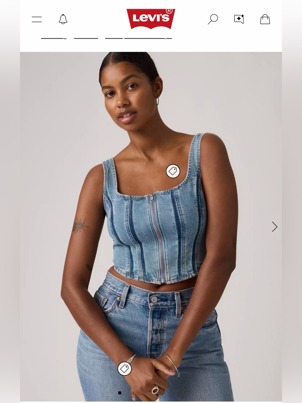 Levi's Light Blue Denim Zip-Front Crop Top